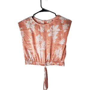🌸 Elan Satin Peach Floral Crop Top – Size S
